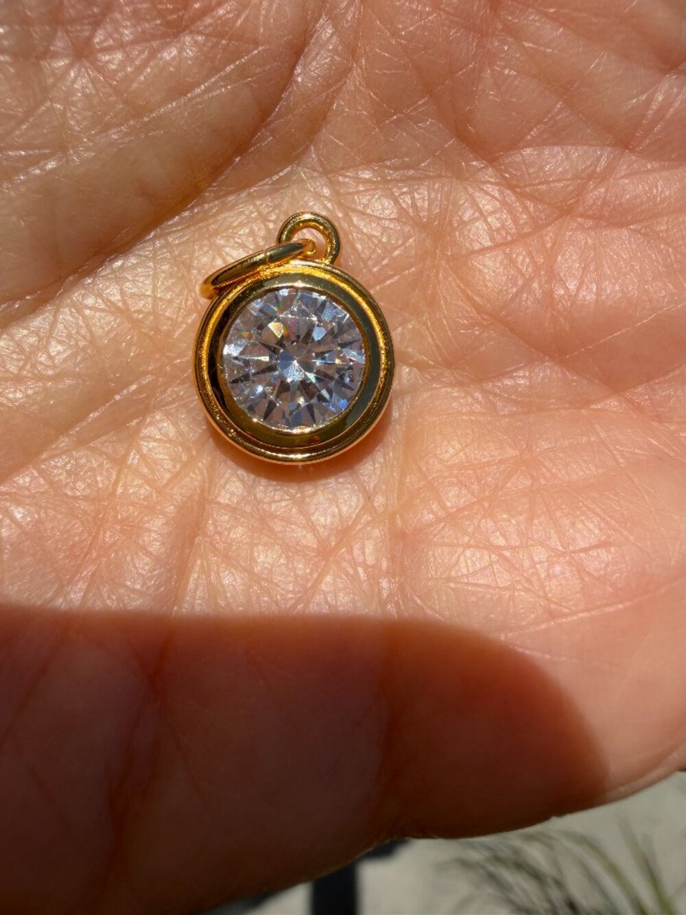 Large sparkling diamond-like bezel charm from Hart Jewelry, cubic zirconia,